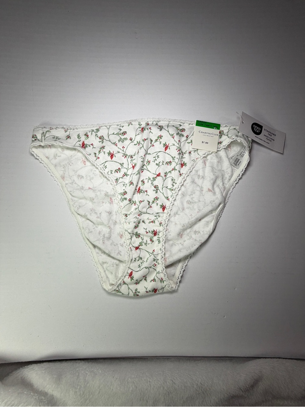 Bundle over $15 Charter Club White Bikini Briefs with Red and Green Vine Print
